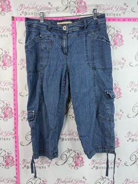 Contrast capri cargo style y2k  Casual Blue Denim Cargo Capri Pants